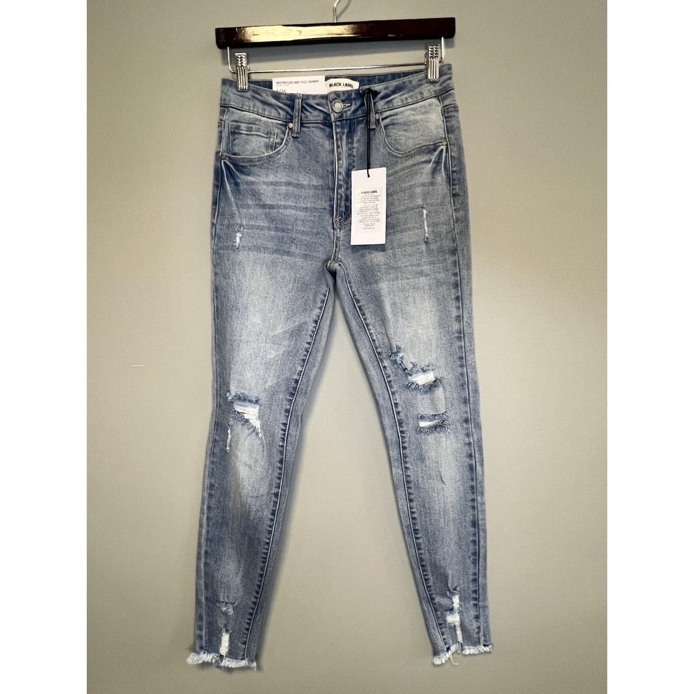 Black Label Blue Denim Jeans‎ Women's Mid Rise Distressed Size 5/26 NWT!